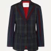 PushButton Paneled Tartan And Striped Wool-blend Blazer In Green