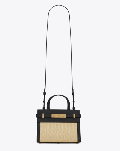 Saint Laurent Nano Manhattan Raffia & Leather Crossbody Bag