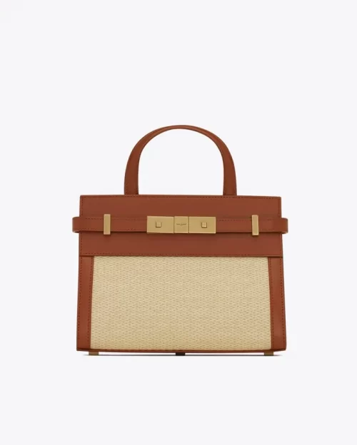 Saint Laurent Nano Manhattan Raffia & Leather Crossbody Bag In Beige