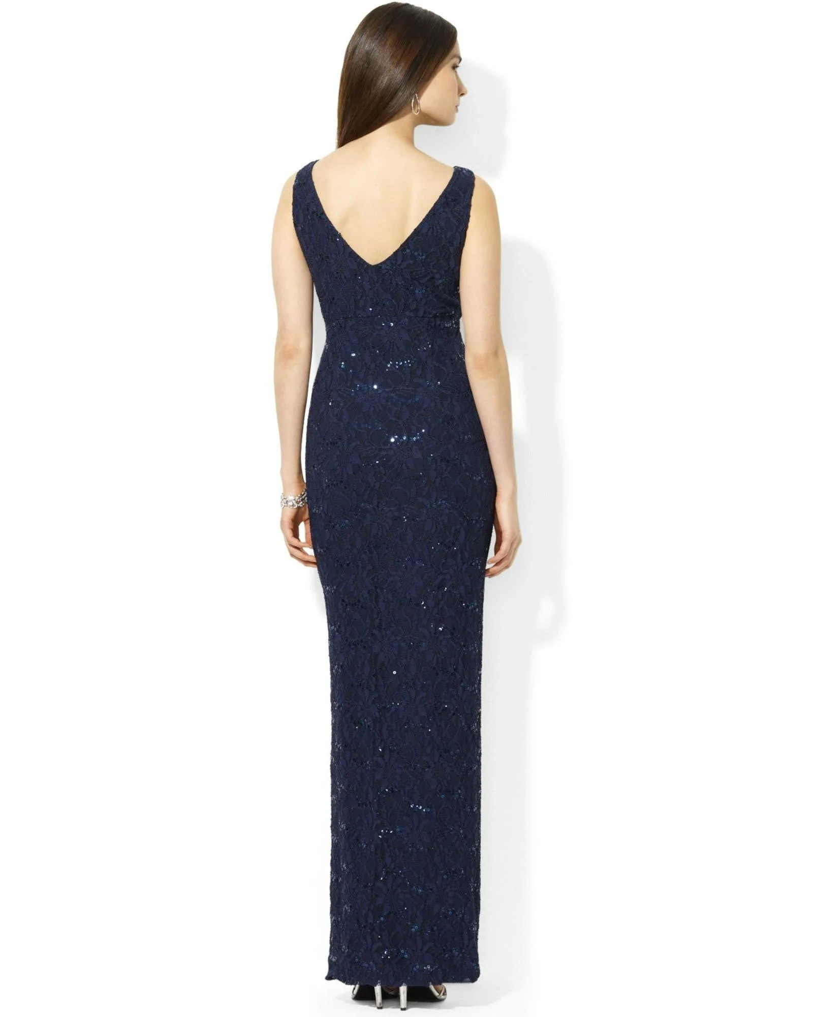 Lauren Ralph Lauren Sleeveless Sequined Lace Gown-LAUREN RALPH LAUREN-Fashionbarn shop
