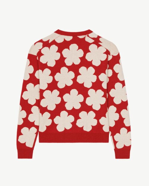 Kenzo Red Floral Wool V-Neck Sweater