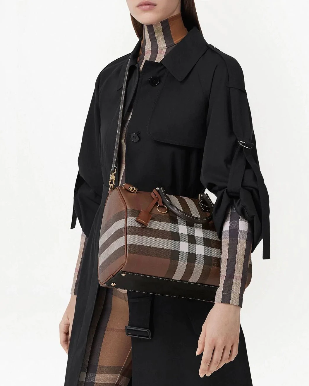 Burberry Medium Check E-Canvas Bowling Top-Handle Bag