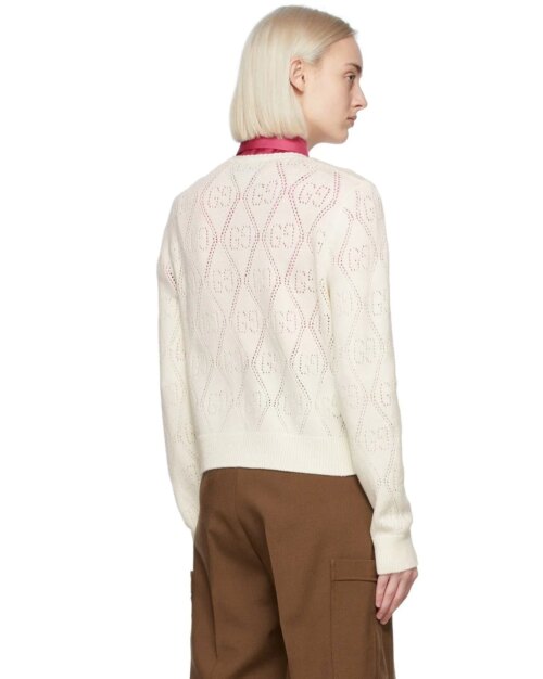 Gucci GG Perforated Wool Cropped Cardigan In White