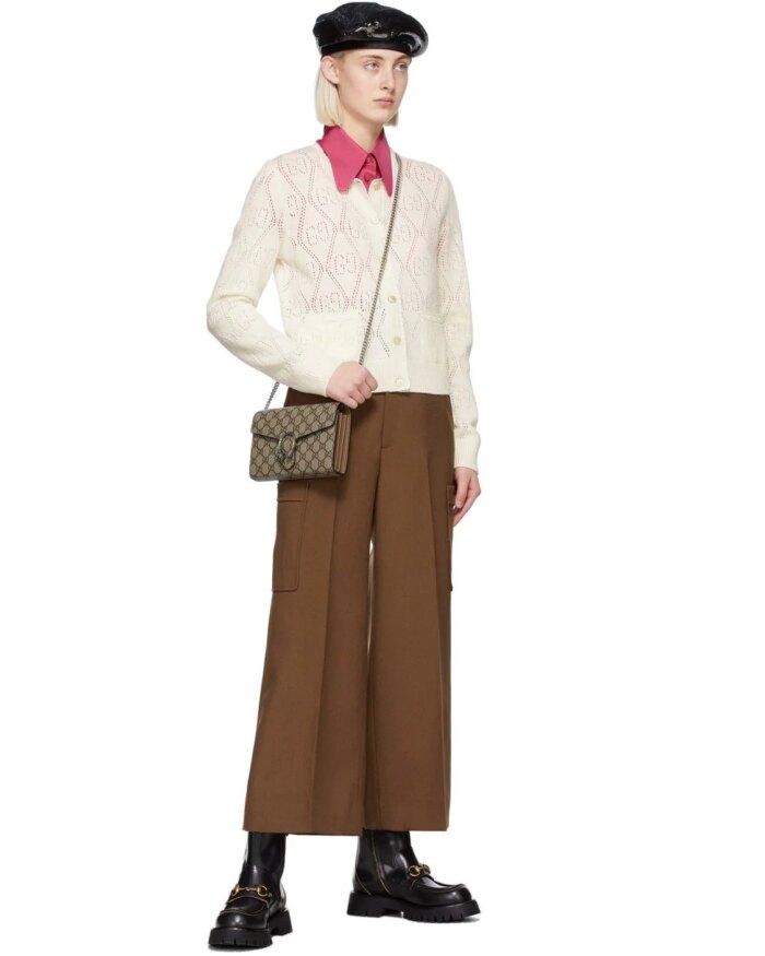 Gucci GG Perforated Wool Cropped Cardigan In White