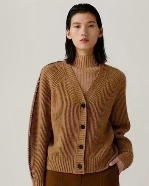 ICICLE Counter Genuine Jacquard Cashmere Wool Knitted Cardigan