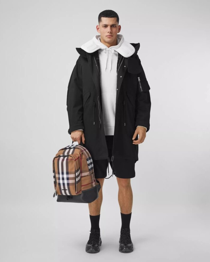 Burberry Large Check Cotton Canvas and Leather Backpack