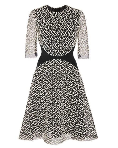 Lela Rose Embroidered Dot Tulle A-Line Dress