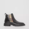 Burberry Vintage Check Detail Leather Chelsea Boots