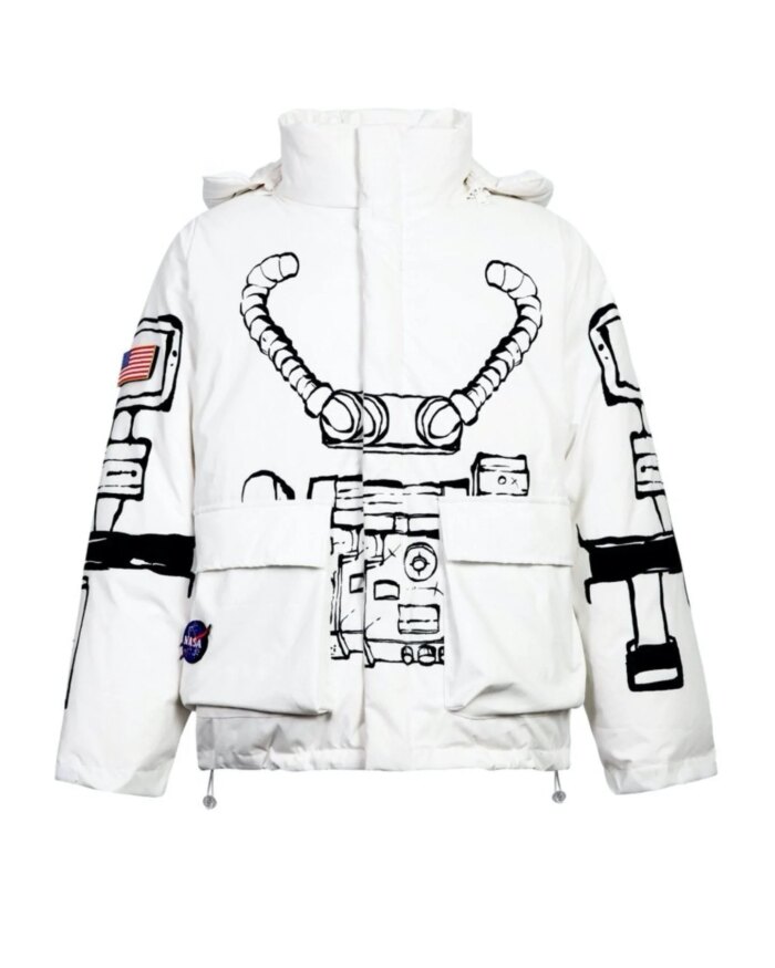 13 De Marzo x NASA Astronaut Teddy Bear Painted Down Jacket White