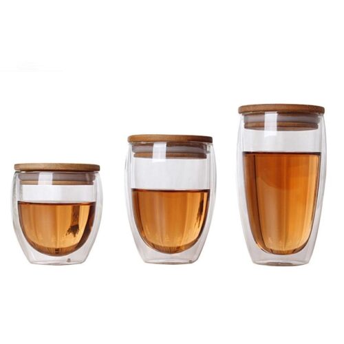 Creative Vaso Caneca Double Wall Glass With Bamboo Lid