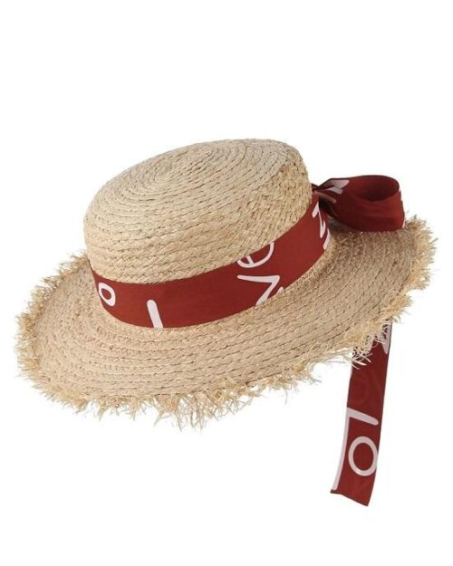 Women's Summer Straw Raffia Woven Print Ribbon Decor Beach Hat