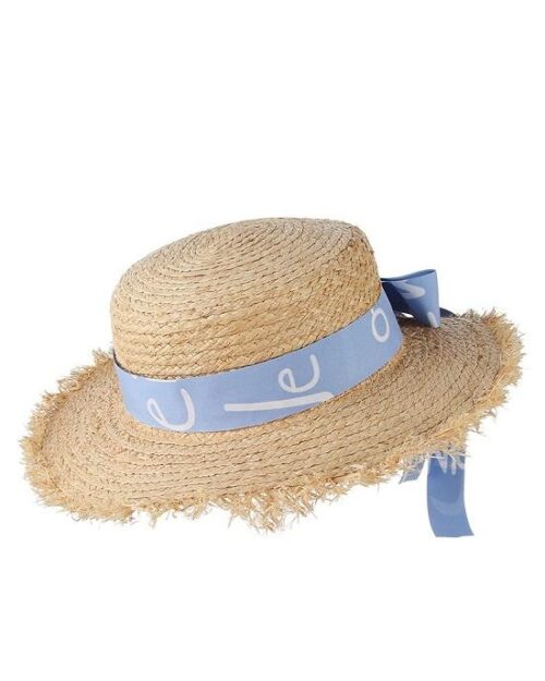 Women's Summer Straw Raffia Woven Print Ribbon Decor Beach Hat