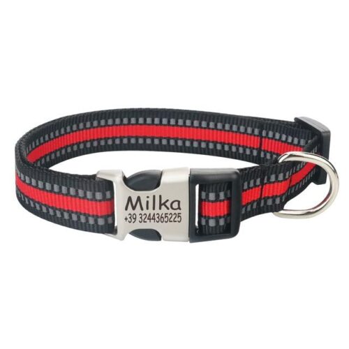 FLOWGOGO Reflective Nylon Personalized Engraved Dog Collar