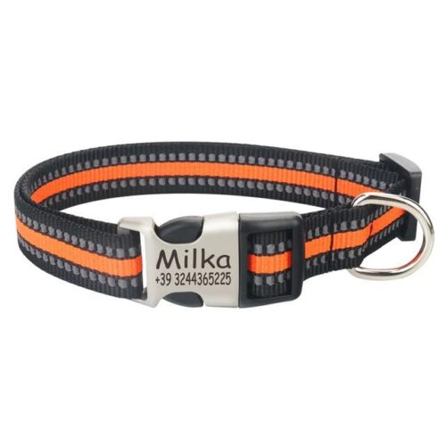 FLOWGOGO Reflective Nylon Personalized Engraved Dog Collar