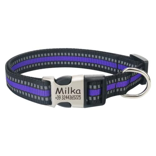 FLOWGOGO Reflective Nylon Personalized Engraved Dog Collar