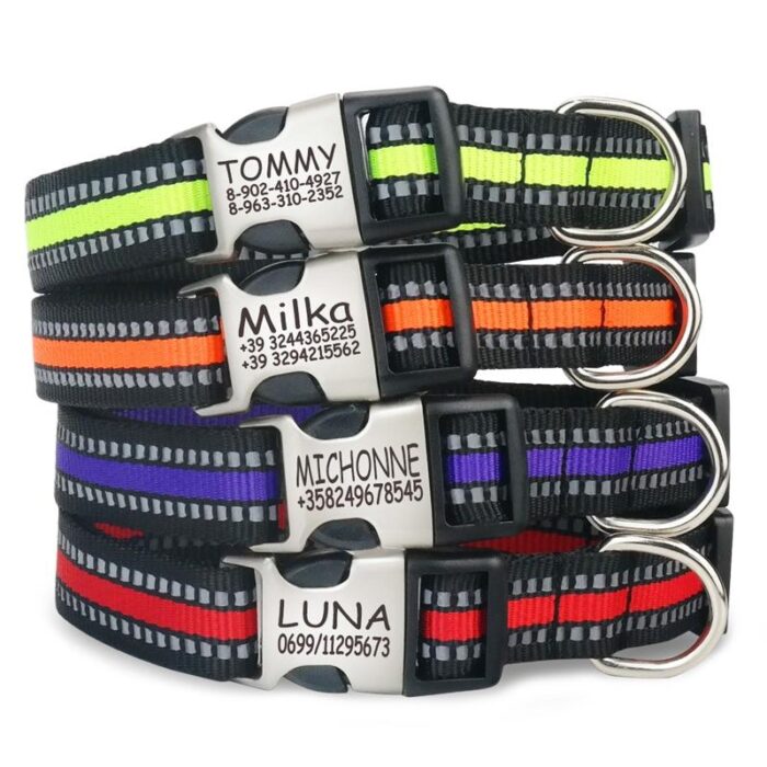 FLOWGOGO Reflective Nylon Personalized Engraved Dog Collar