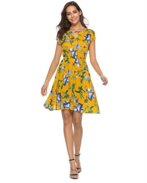 Women's V Neck Holiday Dress Ladies Summer Floral Print Beach Party Mini Dress