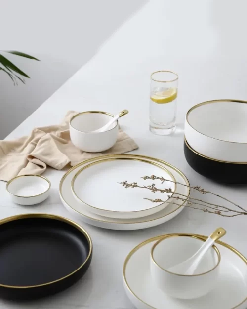 HTH Workshop Round Gold Stroke Ceramic Dinner Plate Collection