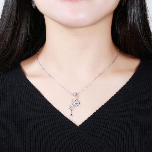 Strollgirl 925 Sterling Silver Sweet Key of Heart Lock Link Chain Necklaces