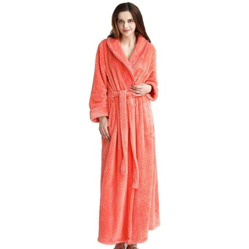 Women Long Textured Full Length Bath Robe.