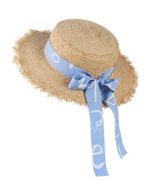 Women's Summer Straw Raffia Woven Print Ribbon Decor Beach Hat