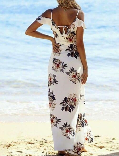 Women's Summer Maxi Dress Sexy Boho Floral Printed Deep V-Neck Beach Long Dresses