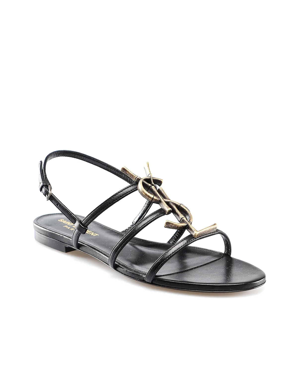 Saint Laurent Cassandra Leather Flat Sandals
