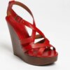 Burberry Red Delamer Platform Wedges Sandal