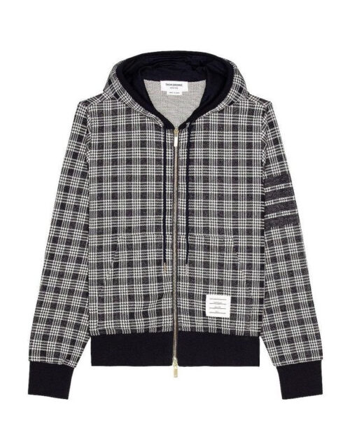 Thom Browne Men's 4-Bar Stripe Jacquard-Check Cotton Hoodie