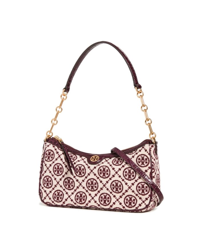 Tory Burch T Monogram Jacquard Studio Bag In Claret/New Cream