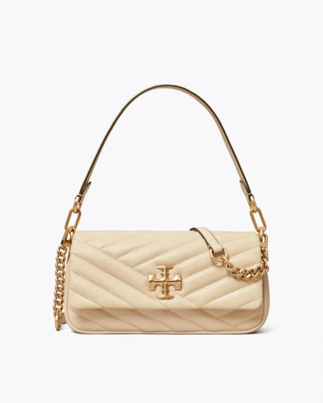 Tory Burch New Cream Kira Chevron Small Flap Shoulder Bag