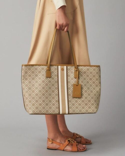 Tory Burch T Monogram Coated Canvas Tote Bag