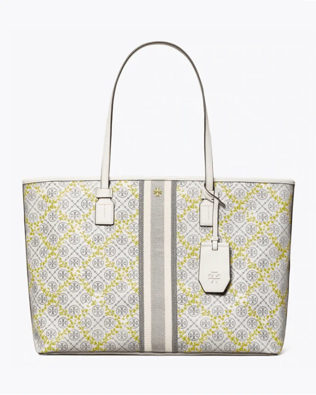 Tory Burch T Monogram Floral Vine Top-Zip Tote Bag In Ivory