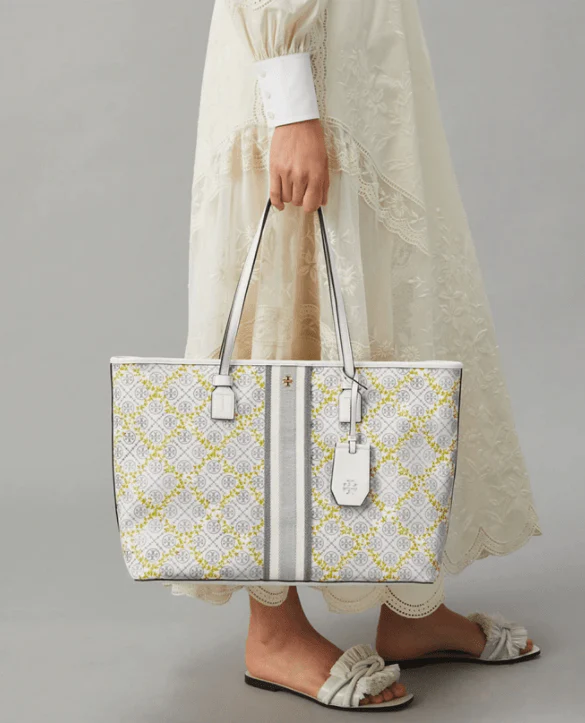 Tory Burch T Monogram Floral Vine Top-Zip Tote Bag In Ivory