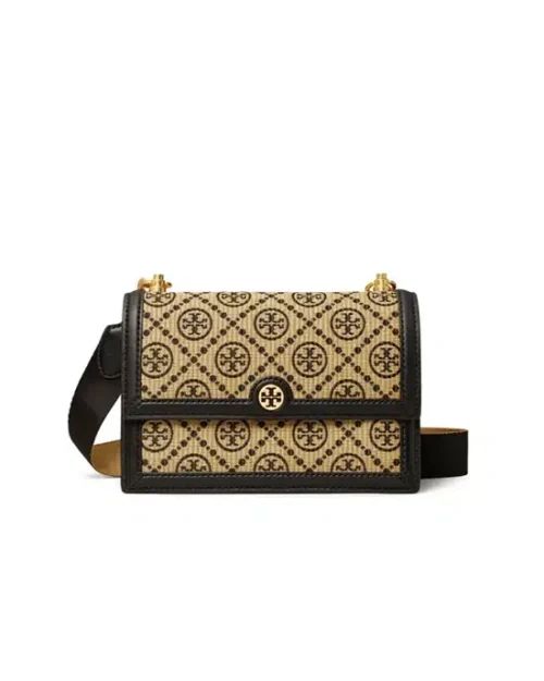 Tory Burch Small T Monogram Raffia Shoulder Bag