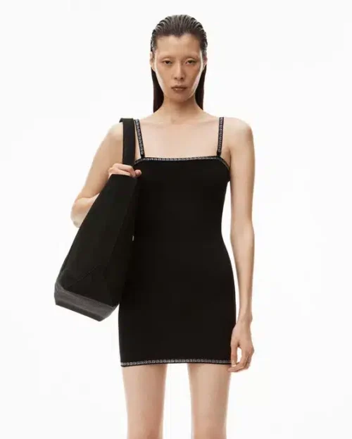Alexander Wang Crystal Trim Mini Dress In Compact Nylon