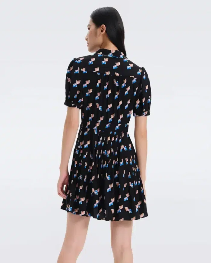 DVF Darius Mini Dress in Twisted Geo Black - Image 2