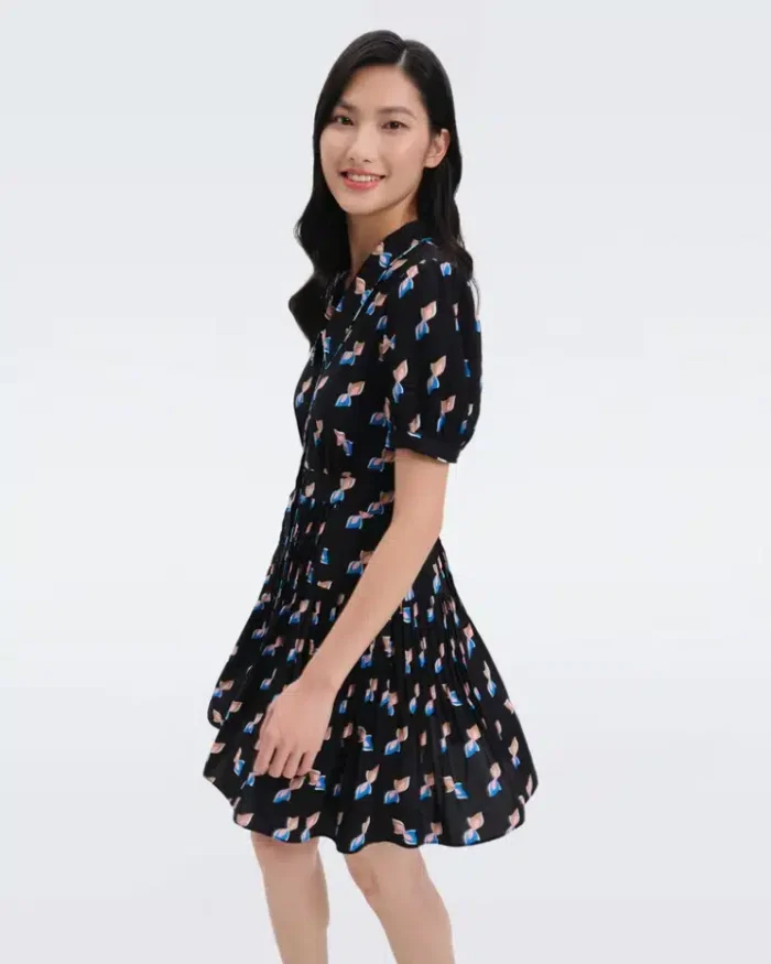 DVF Darius Mini Dress in Twisted Geo Black - Image 3