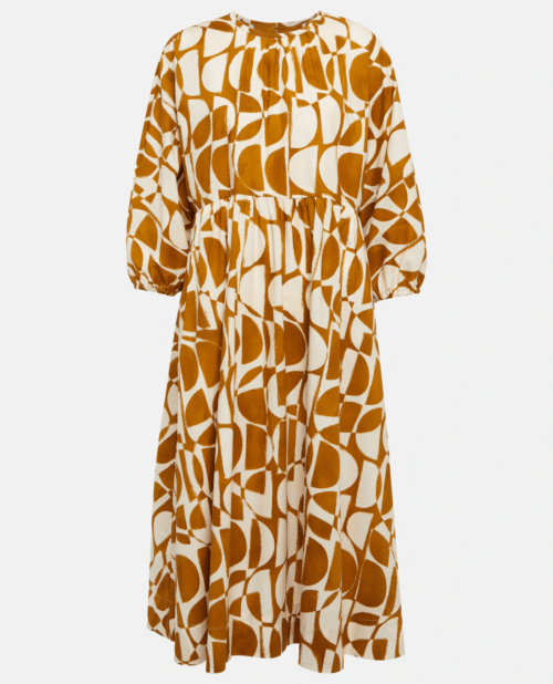 Max Mara Adatti Abstract-Print Blouson-Sleeve Midi Dress