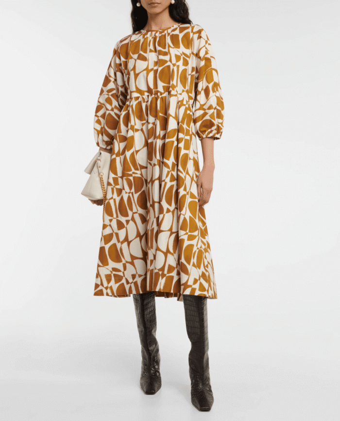 Max Mara Adatti Abstract-Print Blouson-Sleeve Midi Dress - Image 2