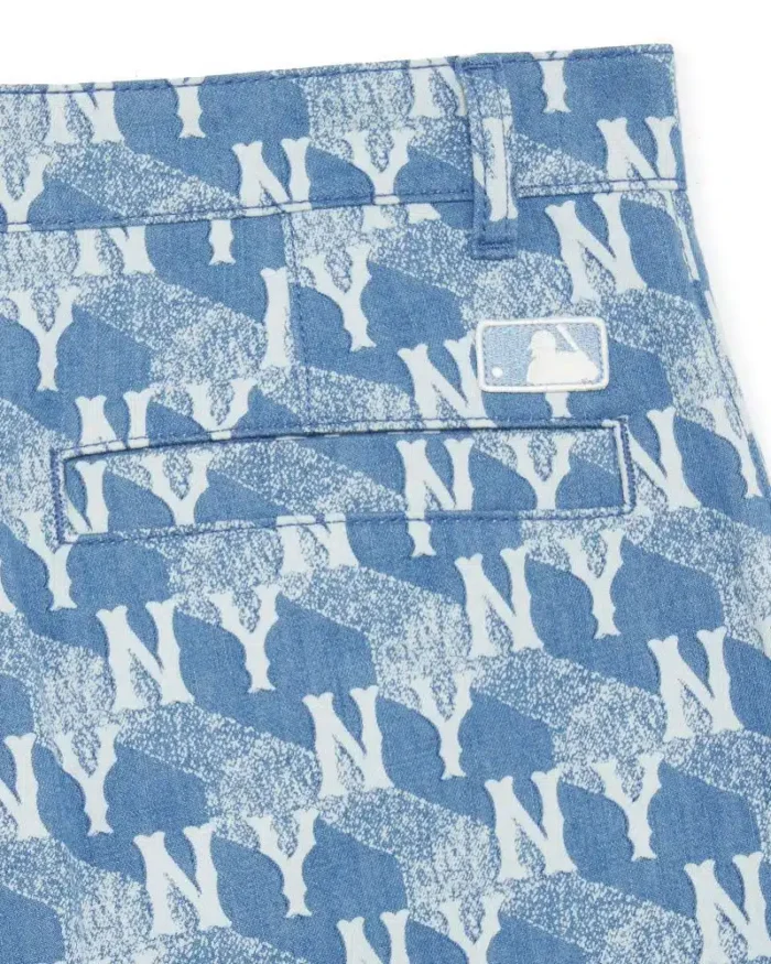 MLB Korea Cube Monogram Print Denim Bermuda Pants New York Yankees - Image 3