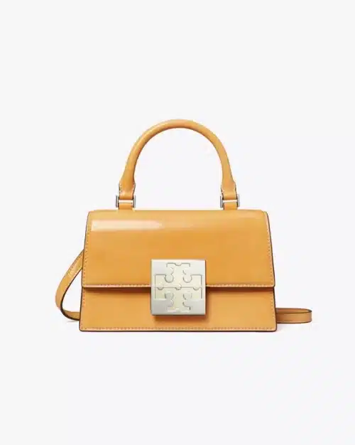 Tory Burch Bon Bon Textured Patent Mini Top-Handel Bag In English Ochre