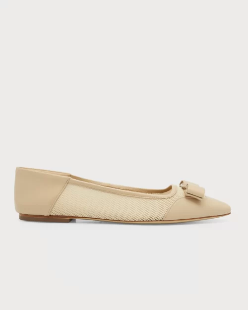 Salvatore Ferragamo Anz Knit Bow Ballerina Flats In Stone