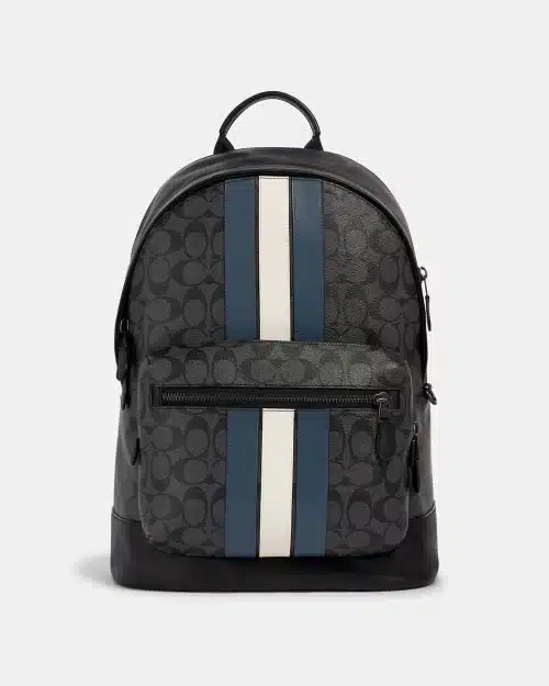 Coach West Backpack In Signature Canvas With Varsity Stripe