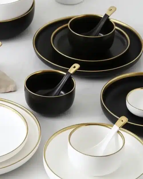 HTH Workshop Round Gold Stroke Ceramic Dinner Plate Collection