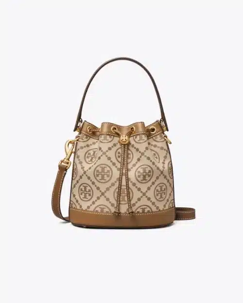 Tory Burch T Monogram Jacquard Bucket Bag, Hazelnut