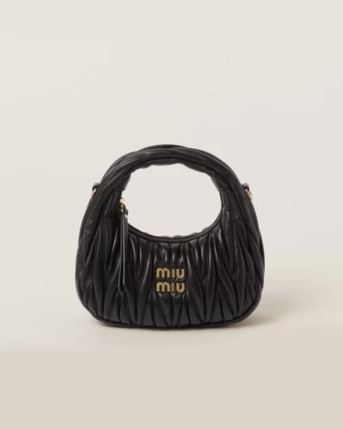 Miu Miu Wander Matelassé Nappa Leather Hobo Mini-Bag, Black