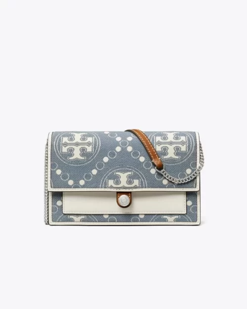 Tory Burch T Monogram Denim Chain Wallet