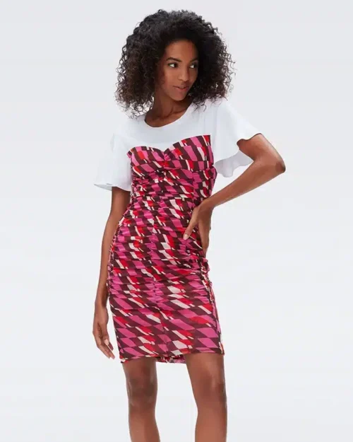 DVF Annalise Mesh Dress in Arta Geo Pink