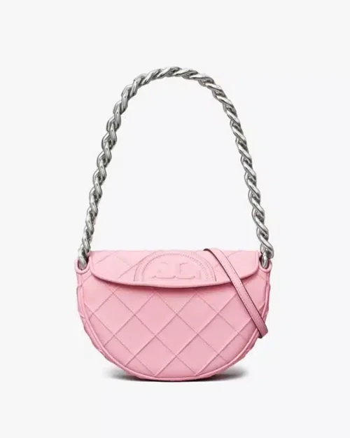 Tory Burch Mini Fleming Soft Crescent Bag In Plié Pink